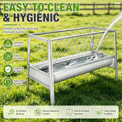 59"×33.5"×19.7" 77 Gallon Dual Zone Pasture Feeder, Galvanized Steel Hay & Concentrate Feeder, Anti-Tread Grid & Leak-Proof Trough, for Goats, Sheep, Cattle in Small & Large Farms