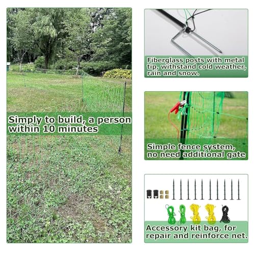 Electric Fence Netting, 47.2" H x 164' L, Portable Livestock Nets with 14 Posts Double Spiked for Hog, Dogs, Deer, Goats, Electric Fencing for Backyards, Homesteaders, Farms, Ranches, Gardens