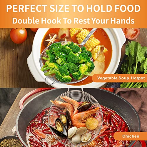 Yimi 16.5 Inch Spider Strainer | Stainless Steel Kitchen Cooking Skimmer with Double Hook Long Handle | Spiral Wire Spoon Ladle with Reinforced Double Coil for Cooking and Frying, Ideal for Gift - size: X Large Spider Strainer for Frying