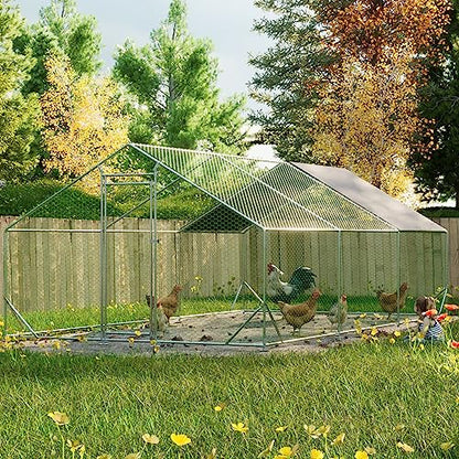 YOPTO Large Metal Chicken Coop,Walk-in Chicken Run,Galvanized Wire PoultryHen Pen Cage with Waterproof Removable Cover,Rabbits Duck Cages w/Door Lock,Metal Fence for Outdoor,Silver