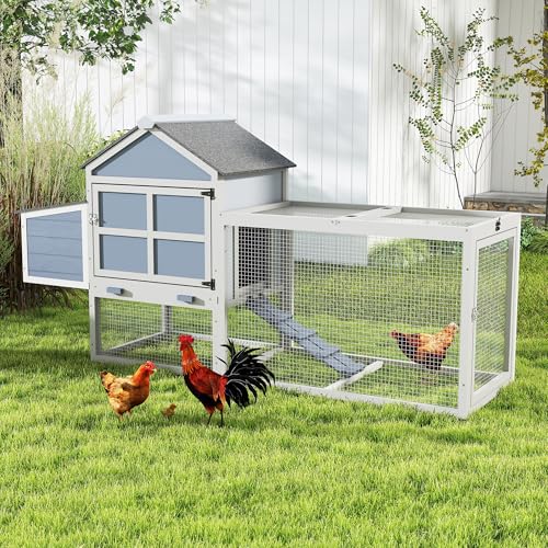 COZIWOW Outdoor Chicken Coop, Wooden Hen House with Nesting Box, Run, Resting Room, Ramp, Pull-Out Tray, Weatherproof, Patio Garden Pen Hutch for Ducks Poultry Pets, Easy to Clean, Gray (Normal)