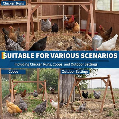 Wooden Chicken Roosting Bars with 2 Swings, 50"x30"x34" Chicken Coop Toy for 6-8 Chickens, Weather-Resistant Poultry Perch for Chickens' Exercise & Natural Behavior, Indoor/Outdoor Use
