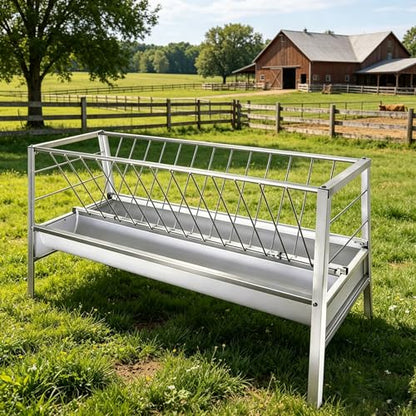 Heavy Duty Feeder Hay for Goat, Sheep and Livestock Animals - Premium Stainless Steel Construction, 87 Gallon Large Capacity, Exact 59 x 33.4 x 19.6in Size for Horses Feeding