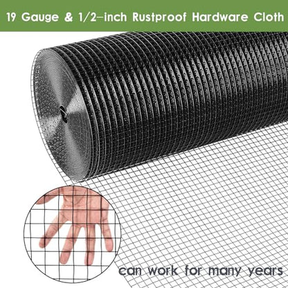 Tongmo Black Hardware Cloth, 1/2 inch 48'' x 50'Chicken Wire Fence, 19 Gauge Vinyl Coated Welded Cage Wire Mesh Roll Supports Poultry Netting Cage Garden Fence…