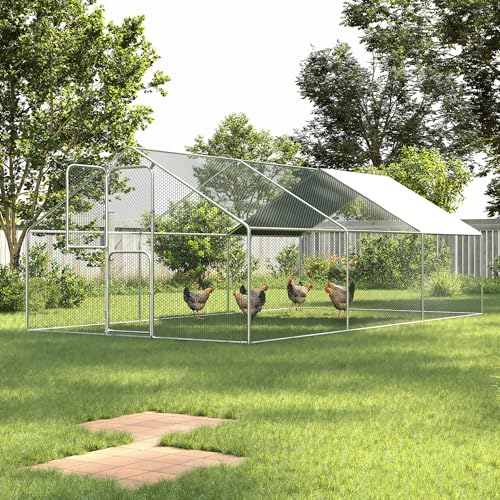 UDPATIO Large Metal Chicken Coop Run House, Walk in Heavy Duty Outdoor Enclosure w/Cover for 30+ Chickens, Ducks, Rabbits - Predator Proof Poultry Pen Habitat Hutch - size: 216.0"L x 120.0"W x 72.0"H