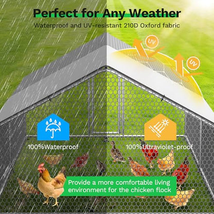 Homgava Large Metal Chicken Coop,13.1'L x 9.8'W x 6.6'H Chicken Run,Walk in Chicken Pen with Cover for Yard,Large Poultry Cage for Duck Rabbit - size: 155.0"L x 120.0"W x 78.0"H