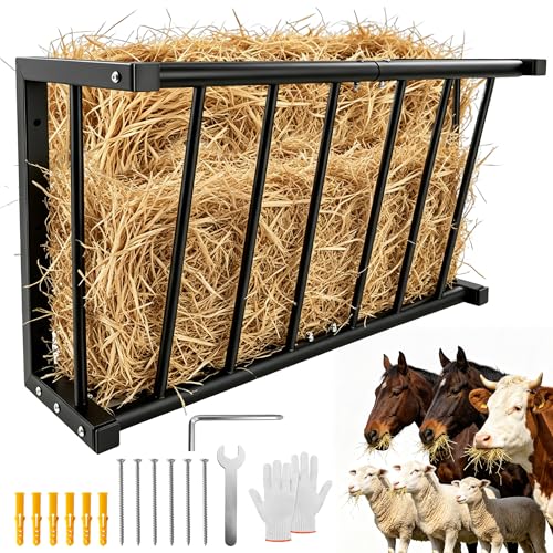 Loyala Hay Feeder, Heavy Duty Wall Mount Hay Rack with 16 Gallon Capacity, 26'' Long Livestock Hay Feeder for Sheep, Goats, Horses Indoor Outdoor Uses