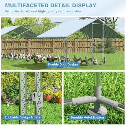 Polar Aurora Metal Chicken Coop, Large Outdoor Chicken Pen, Walk-in Chicken Run for 20-40 Chickens, Double Door Chicken House with Waterproof UV Protection Cover for Backyard (Spire-XL) - size: Spire-XL