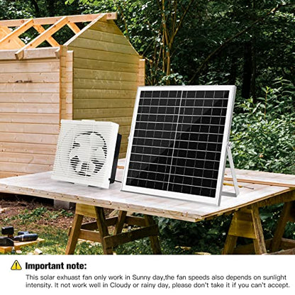blessny Solar Powered Exhaust Fan, 25W Solar Panel +10" Shutter Ventilation Vent Fan for Outside Greenhouse, Chicken Coop, Shed, Pet House - size: 10" Fan Kit