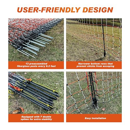 Poultry Electric Netting Fence - 41.3''H (can be Manually Raised to 53.1''H) x 98.5'L for Flying Chicken, Sheep, Goats in Farms, Ranches and Gardens, PK1 - style: (41.3 to 53.1)" x 98.5' - PK1