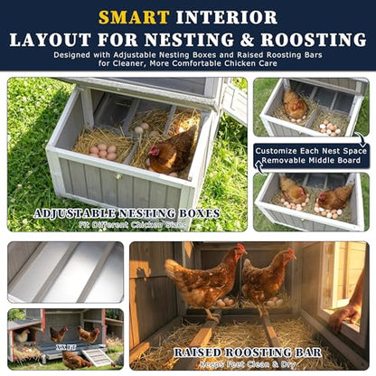 Gowoodhut Outdoor Chicken Coop Wooden Hen House Hens Coop for Backyard Poultry Tractor for 2-4 Chickens with Weatherproof Asphalt Roof, 4 Nesting Box, 2 Roosting Bar, Pull-Out Tray (Coop84 NoRun) - size: 62.2"L x 22.8"W x 28.5"H