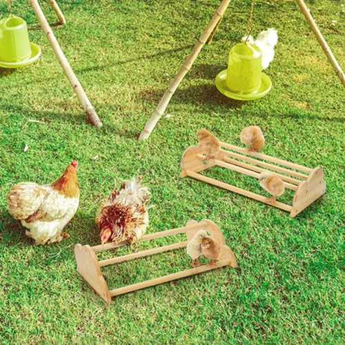 Frcctre 2 Pack Bamboo Chicken Perch, Freestanding Roosting Bar Set Baby Chick Stand Training Perch Chicken Jungle Gym with Built-in Mirrors for Brooder, Coop, Hens