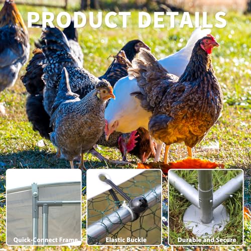 NUGRIART Large Metal Chicken Coop Walk-in Poultry Cage with Water-Resident and Anti-UV Cover Duck Rabbit Cat House Outdoor Chicken Run Pen with Round Roof - size: 19’L×10’W×6.5’H