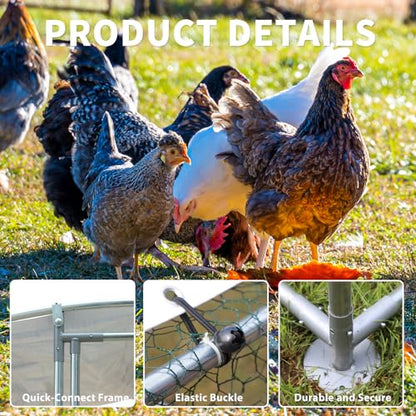 NUGRIART Large Metal Chicken Coop Walk-in Poultry Cage with Water-Resident and Anti-UV Cover Duck Rabbit Cat House Outdoor Chicken Run Pen with Round Roof - size: 19’L×10’W×6.5’H