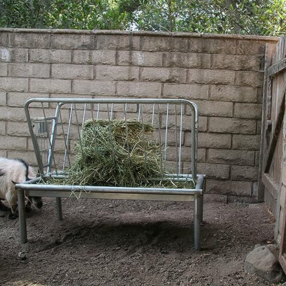 Rugged Ranch Products 4 Foot Long Outdoor Heavy Duty Mini Galvanized Steel Pasture Hay Feeder for Goats, Sheep, and Miniature Horses, Silver
