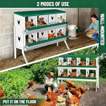Garvee Large Metal Chicken Nesting Boxes for Hens, 8 Compartment Galvanized Steel Nesting Box with Legs, Includes 4 Fake Eggs & 10 Soft Nest Pads, Wall Mount or Freestanding for Coop & Farm - style: 8 Holes w/ Legs