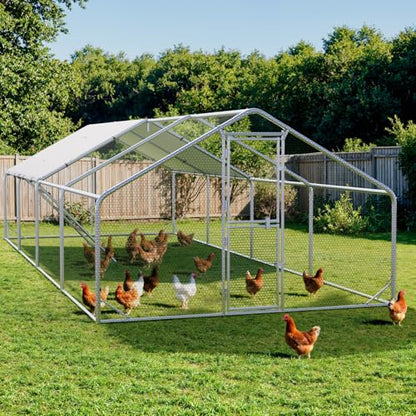 Sannwsg Large Metal Chicken Coop with Run, Walk in Chicken Pen with Waterproof Cover, Secure Lock, Heavy Duty Poultry Cage with Feeding Door for Outdoor Farm Use（26x10 FT - size: 26x10ft