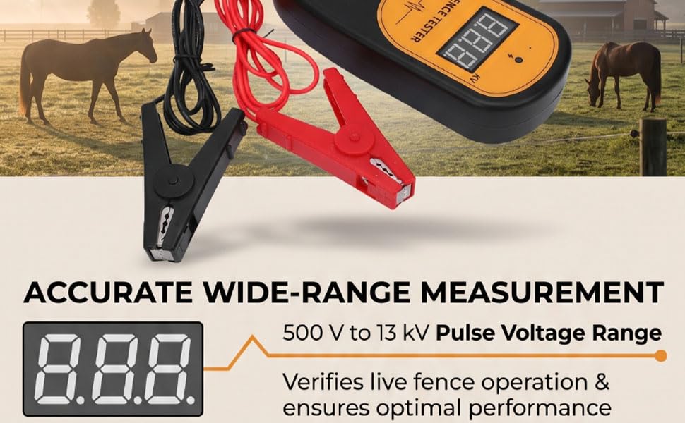 BRRNOO Electric Fence Tester Digital Fence Tester Voltage Pulse Voltage Meter 500V to 13KV Large Screen One Button Operation with Circuit Protection for Farm Ranch