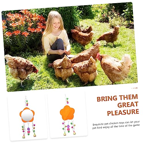 1Pc Chicken Mirror with Bells Hanging Mirror for Pet Birds for Cages and Easy to Install Chicken Coop Accessory