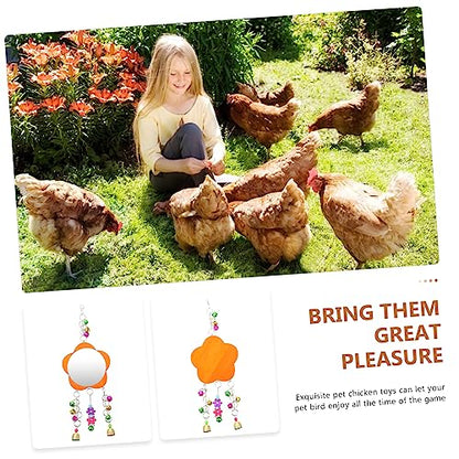 1Pc Chicken Mirror with Bells Hanging Mirror for Pet Birds for Cages and Easy to Install Chicken Coop Accessory