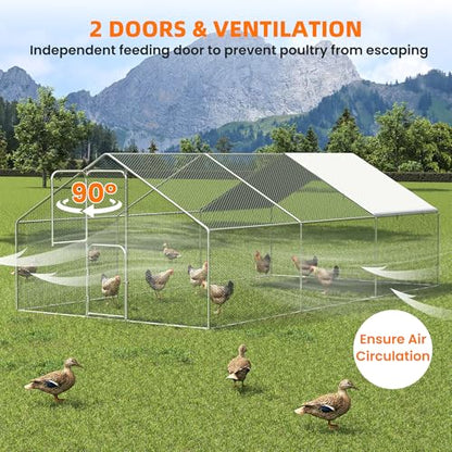 UDPATIO Large Metal Chicken Coop Run House, Walk in Heavy Duty Outdoor Enclosure w/Cover for 30+ Chickens, Ducks, Rabbits - Predator Proof Poultry Pen Habitat Hutch - size: 216.0"L x 120.0"W x 72.0"H