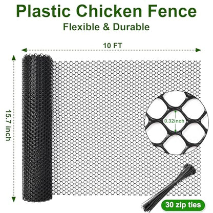 2-Pack Plastic Chicken Wire Mesh - 15.7 in x 10 ft Black, Plastic Wire Mesh Fence for Dogs, Cats & Poultry - Garden Netting & Animal Barrier, Balcony Netting for Pets - Laddatz - color: Black 2 Pack