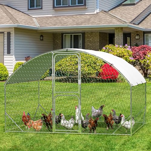 Large Metal Chicken Coop, Walk-in Chicken Run Pen with Waterproof Anti-UV Cover, Heavy Duty Poultry Cage for Chicken, Duck, Rabbit, Outdoor Backyard Farm Use - size: 118.1"L x 78.7"W x 78.7"H