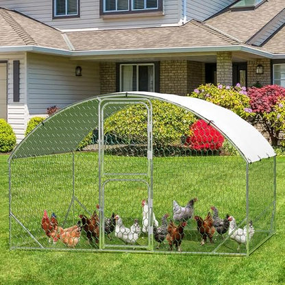 Large Metal Chicken Coop, Walk-in Chicken Run Pen with Waterproof Anti-UV Cover, Heavy Duty Poultry Cage for Chicken, Duck, Rabbit, Outdoor Backyard Farm Use - size: 118.1"L x 78.7"W x 78.7"H