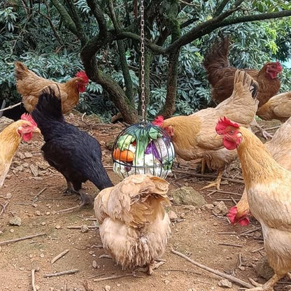 Hanging Chicken Feeder, 7.4 Inch Metal Large Chicken Ball Cage,Hen Food Rack, Chicken Feeding Supplies, Chick Coop Accessories.1 pcs Black