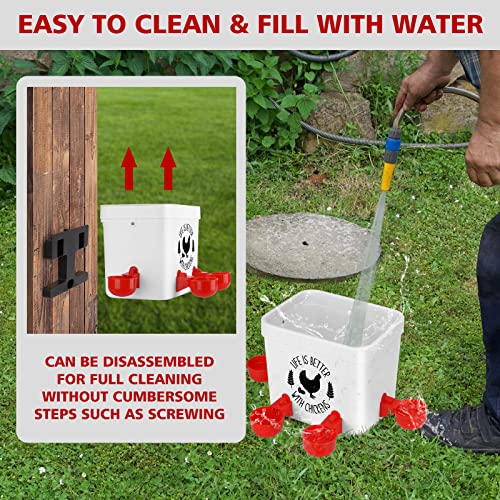 ‎Tgeyd Chicken Waterer - Chicken Water Feeder with 4 Water Cups - Automatic Chicken Waterer No Waste - Poultry Waterer with 2 Gallon for Chickens Ducks and Goose