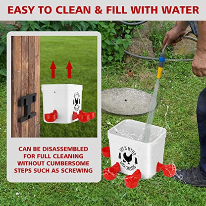 ‎Tgeyd Chicken Waterer - Chicken Water Feeder with 4 Water Cups - Automatic Chicken Waterer No Waste - Poultry Waterer with 2 Gallon for Chickens Ducks and Goose