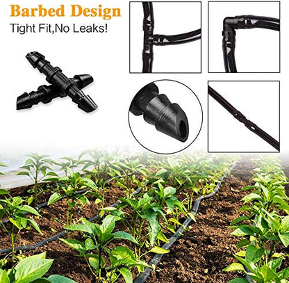 120 Pack Drip Irrigation Fittings Kit - Barbed Connectors for 1/4" Tubing,Includes 50 Couplings,40 Tees, 20 Elbows and 10 End Plugs for Drip or Sprinkler Systems - size: 120P-Irrigation Fittings Set