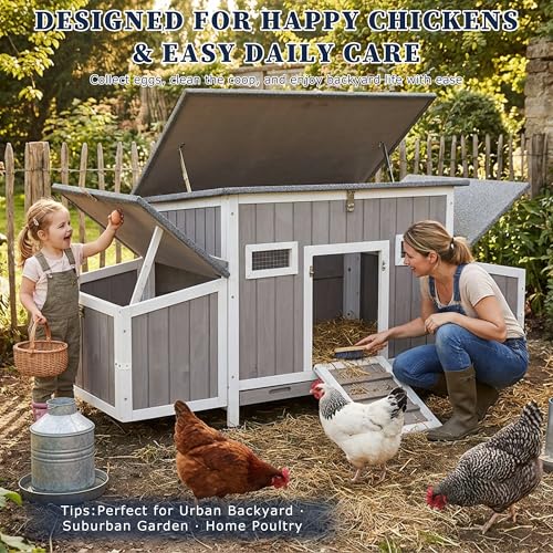 Gowoodhut Outdoor Chicken Coop Wooden Hen House Hens Coop for Backyard Poultry Tractor for 2-4 Chickens with Weatherproof Asphalt Roof, 4 Nesting Box, 2 Roosting Bar, Pull-Out Tray (Coop84 NoRun) - size: 62.2"L x 22.8"W x 28.5"H