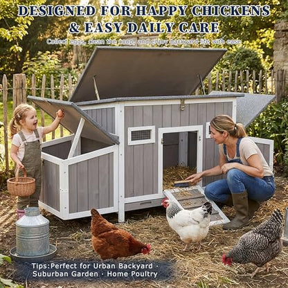 Gowoodhut Outdoor Chicken Coop Wooden Hen House Hens Coop for Backyard Poultry Tractor for 2-4 Chickens with Weatherproof Asphalt Roof, 4 Nesting Box, 2 Roosting Bar, Pull-Out Tray (Coop84 NoRun) - size: 62.2"L x 22.8"W x 28.5"H