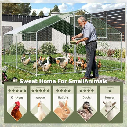 Large Metal Chicken Coop,19.7x9.8x6.4 FT Chicken Run for Yard with Waterproof & Anti-UV Cover,Walk in Chicken Pen with Feeding Door (13.1 * 9.8 * 6.4 ft) - size: 157.5"L x 118.1"W x 76.8"H