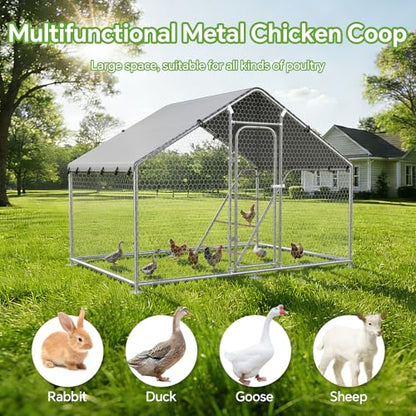 Large Metal Chicken Coop Run with Roosting Perch, 10’x 5’x 6.4’,Outdoor Walk-in Chicken Duck Cage Fence Enclosure Hen House with Waterproof and UV-Resistant Cover for Yard - size: 59.9"L x 120.0"W x 78.0"H