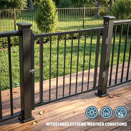 Deck Railing Gate Outdoor, Upgraded Expandable 3 to 4 FT.W x 32in.H, with Latch, No Cutting Required, Freestanding Pet Gate for Large Openings, Stairs, Hallways, Doorways, Deck, Yard (Black) - color: 32in