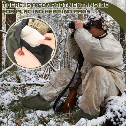 Insulated Boot Covers for Hunting Fishing Outdoor, Fleece Feet Warmer with Adjustable Drawstring and Interlayer for Heating Pads, for Men Women, Waterproof Hunting Boot Cover for Cold Weather