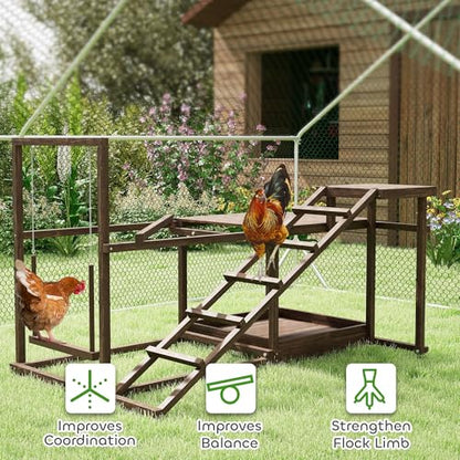PawHut Wooden Chicken Coop Perches with Swing, Roosting Bars, Activity Play Set, Chicken Coop Accessory Toys for Coop, Coffee