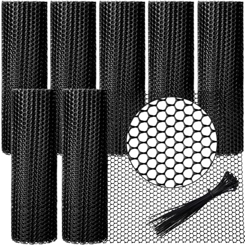 Landical 6 Rolls Plastic Chicken Wire Fencing Mesh 120 x 15.7 Inch Each Plastic Mesh Fence with Zip Ties Hexagonal Poultry Netting Garden Fencing Cat and Bird Netting (Black) - color: Black