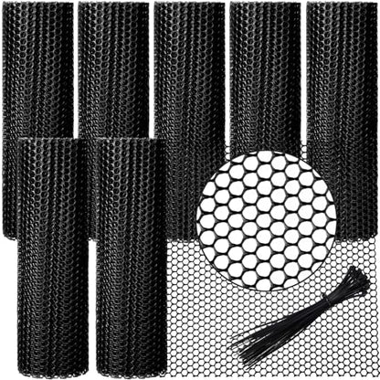 Landical 6 Rolls Plastic Chicken Wire Fencing Mesh 120 x 15.7 Inch Each Plastic Mesh Fence with Zip Ties Hexagonal Poultry Netting Garden Fencing Cat and Bird Netting (Black) - color: Black