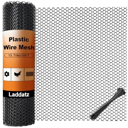 Plastic Chicken Wire Mesh - 15.7 in x 10 ft Black, Plastic Wire Mesh Fence for Dogs, Cats & Poultry - Garden Netting & Animal Barrier, Balcony Netting for Pets - Laddatz - color: Black 1 Pack
