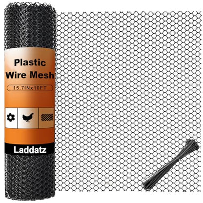 Plastic Chicken Wire Mesh - 15.7 in x 10 ft Black, Plastic Wire Mesh Fence for Dogs, Cats & Poultry - Garden Netting & Animal Barrier, Balcony Netting for Pets - Laddatz - color: Black 1 Pack