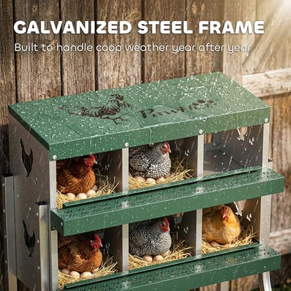 PawHut Chicken Nesting Boxes, 6 Compartment Metal Nesting Boxes for Chickens, Two-Tier Egg Laying Boxes with Vented Holes for Easy Egg Collection, for Hens Ducks, Silver - size: 34.1"L x 18.9"W x 34.1"H, style: Roll Away