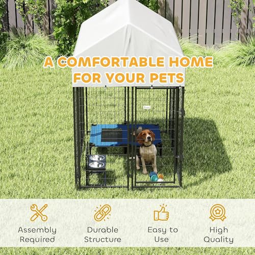 PawHut Outdoor Dog Kennel with Roof, 6' x 4' x 6' Heavy Duty Welded Wire Dog Playpen Enclosure with Escape-Proof Lock, UV-Resistant & Waterproof Cover, for Large Dogs, Chickens, Ducks, Silver - size: 48.0"L x 72.0"W x 72.0"H, style: Single Room