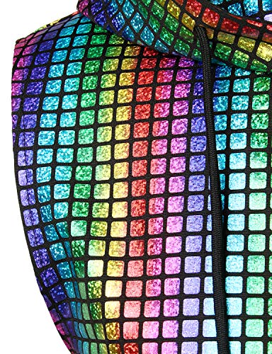 ZEROYAA Mens Shiny Metallic Zip Up Sleeveless Hooded Vest T Shirt with Kangaroo Pocket - color: Multicolour Sequin, size: X-Large