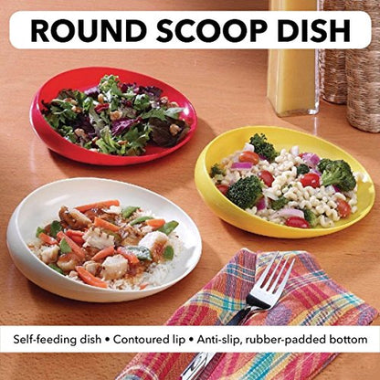 Sammons Preston Red Round Scoop Dish, Unbreakable 8" Scooper Bowl for Elderly, Disabled, & Handicapped, Plate with Non Skid Rubber Padded Bottom for Independent Eating, Self-Feeding Aid - color: Red