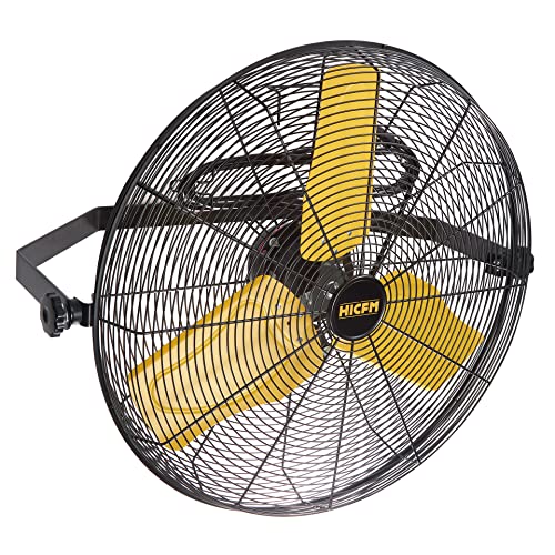 HiCFM 9100 CFM 24 inch Heavy Duty Industrial Wall Mounted Fan with TEAO Enclosure Motor, Permanent Lubricated Ball Bearing, 9 FT Cord, 180Degree Tilting, Safety Yellow Blade Wall Fan - UL Listed - size: 24" indoor