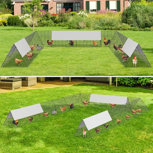 Chicken Tunnels for Outside with Corner Frames, Large Metal Chicken Runs with Weather-Resistant Cover, Portable Poultry Cage for Hens, Ducks, Rabbits, 238.19x157.5x24.21inch