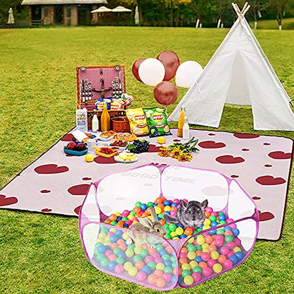 Hamster Playpen with Mat, Large - Foldable Exercise Playpen, Breathable and Transparent Pet Cage Fence Indoor/Outdoor for Guinea Pigs Small Animal Gerbils Chinchillas Hedgehogs Rats - color: Pink